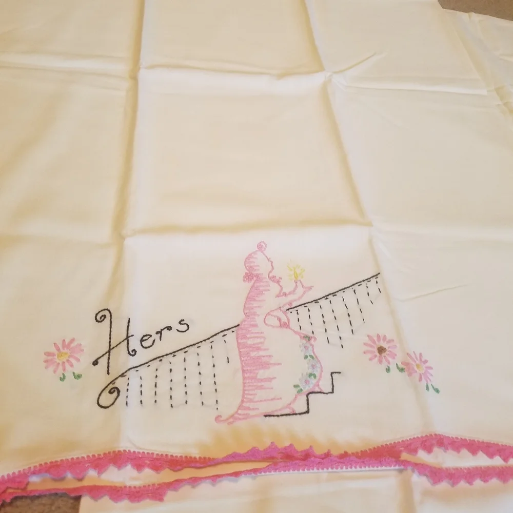 Vintage Pillowcases Set of 2 His & Hers Handmade